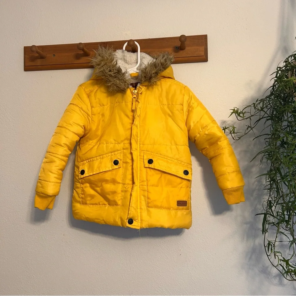 7 For All Mankind Yellow Puffer Jacket with Sherpa Lining Size 4T